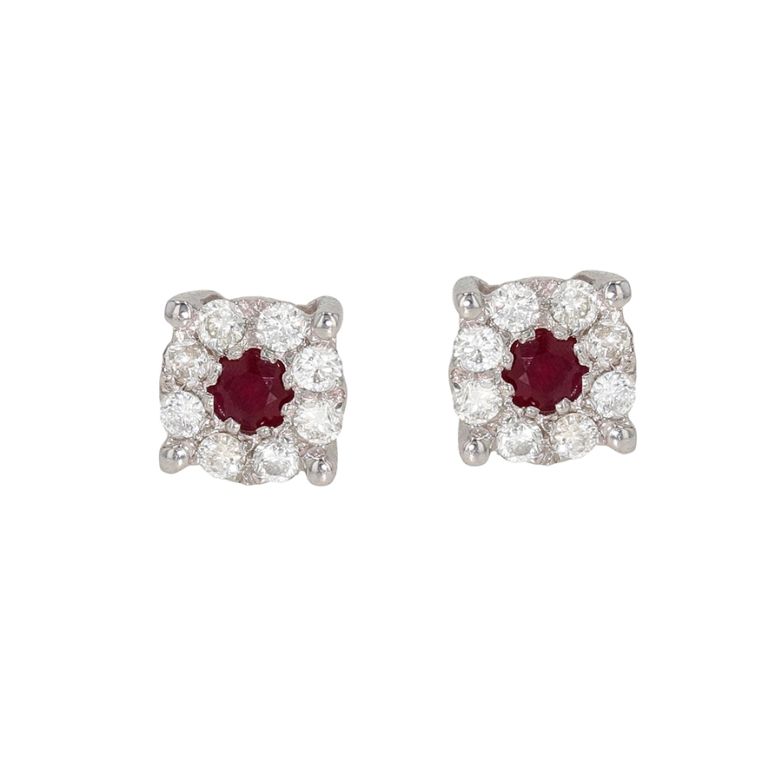 Boucles d'oreilles rubis 0.08 carat et diamants 0.24 carat or blanc 1.67g Comme neuf -  reconditionné disponible sur Gemme Les Bijoux